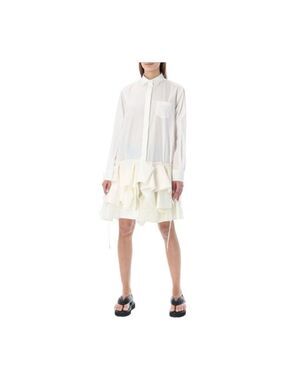 Sacai Mixed Media Atterley Cream Shirt Dress Size XL (4)